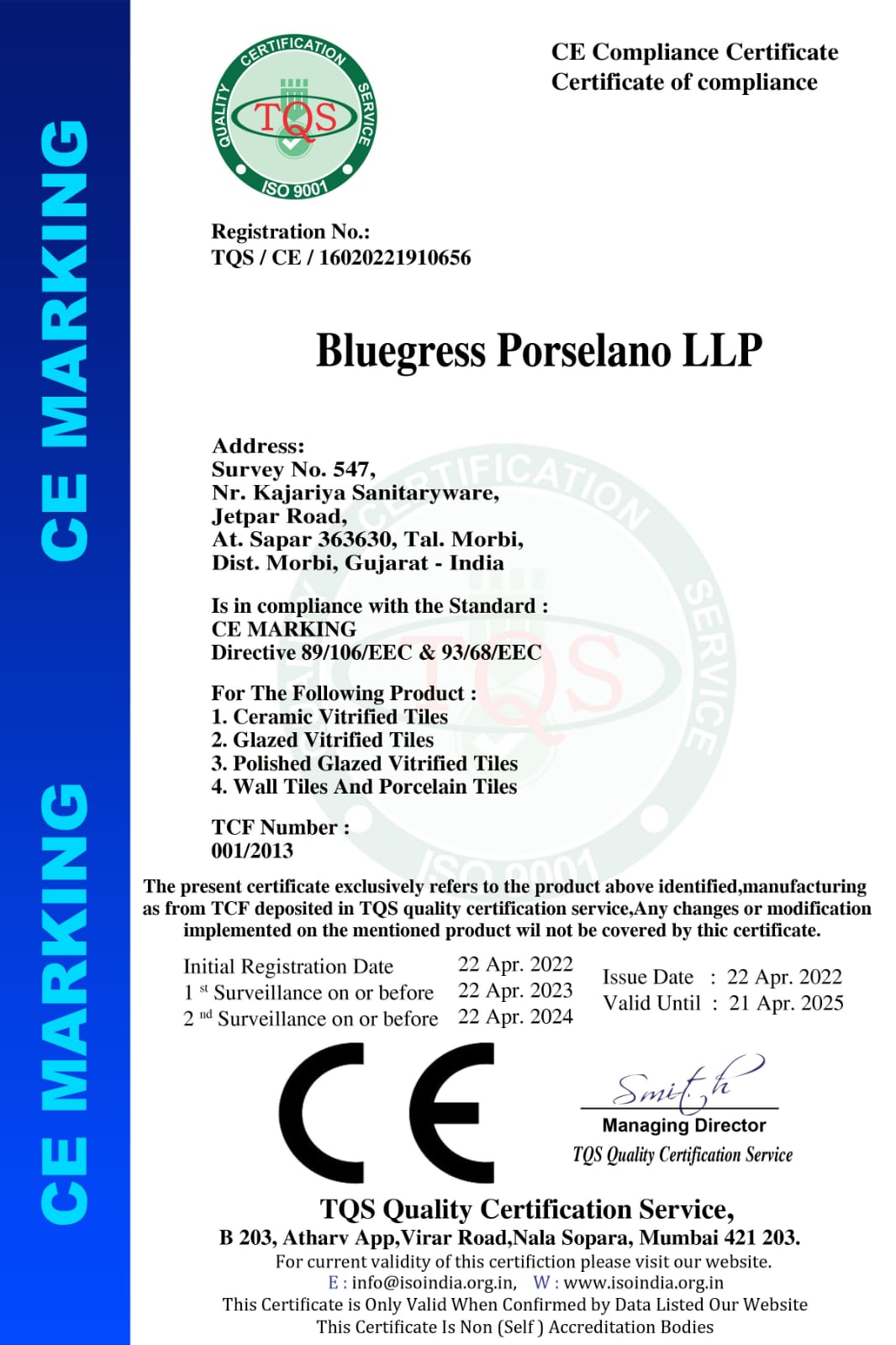 Bluegress Porcelano LLP CE Compliance